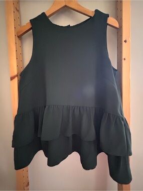 GAT RIMON Sleeveless Dark Teal Green Ruffle Hem Top Sz S/M